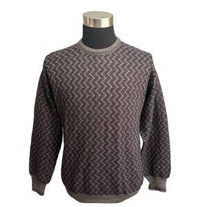 SEGRETO Men’s Made in Italy 100% Virgin Wool Sweater Brow zigzag Print sz medium